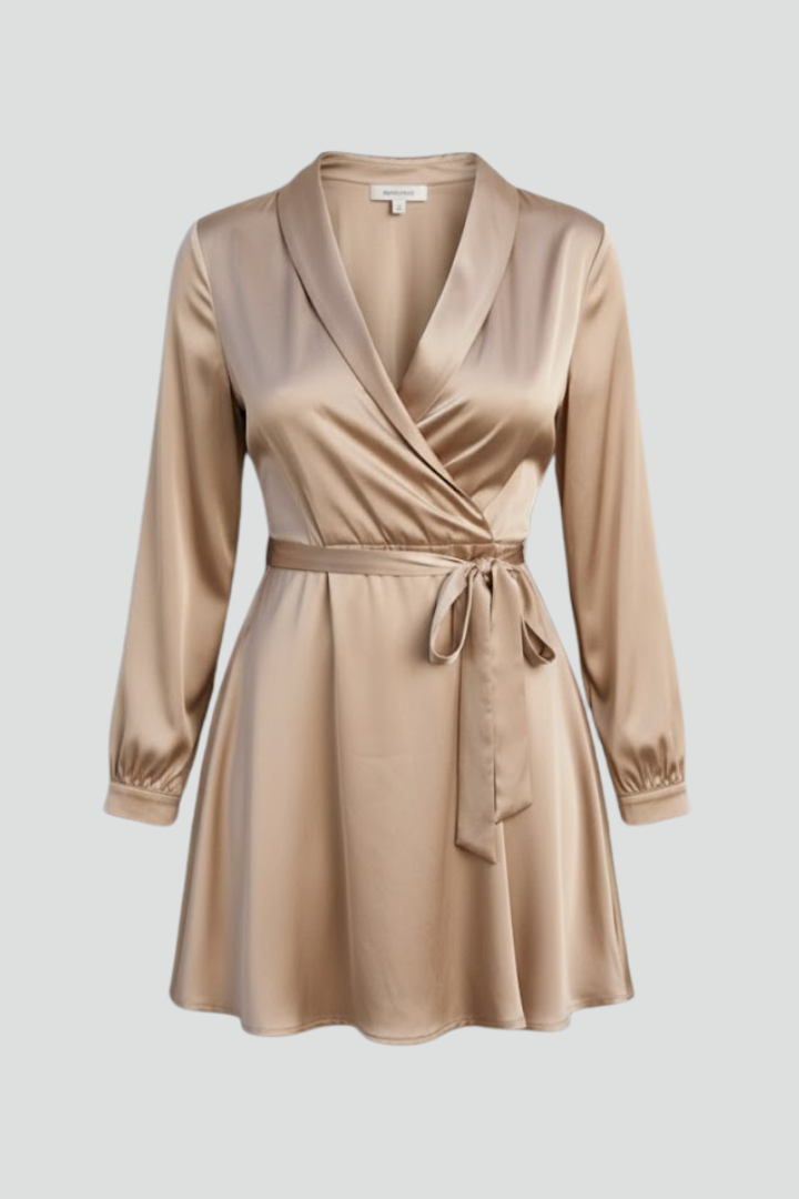 Avena | Women’s Mini Dress - V-Neck Wrap Waist, Satin Elegant Party Dress