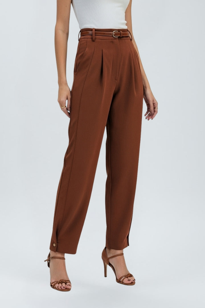 Avenelle | Women’s High Waist Tapered Pants – Belted Pleated Dress Pants, Structured Fit