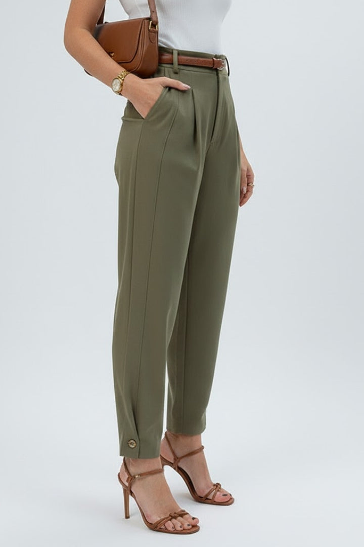 Avenelle | Women’s High Waist Tapered Pants – Belted Pleated Dress Pants, Structured Fit