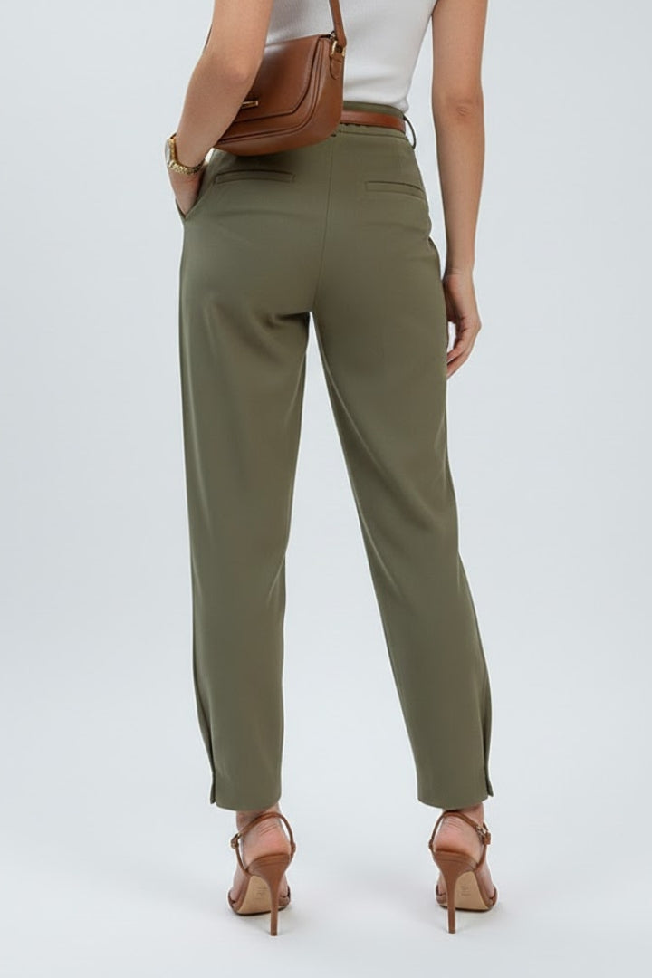 Avenelle | Women’s High Waist Tapered Pants – Belted Pleated Dress Pants, Structured Fit