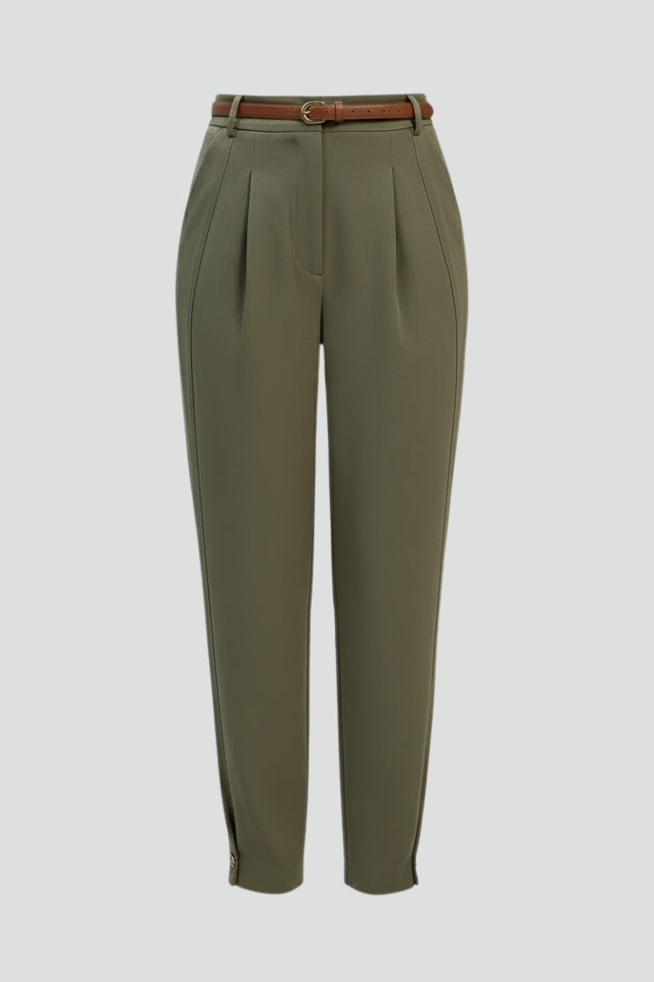 Avenelle | Women’s High Waist Tapered Pants – Belted Pleated Dress Pants, Structured Fit