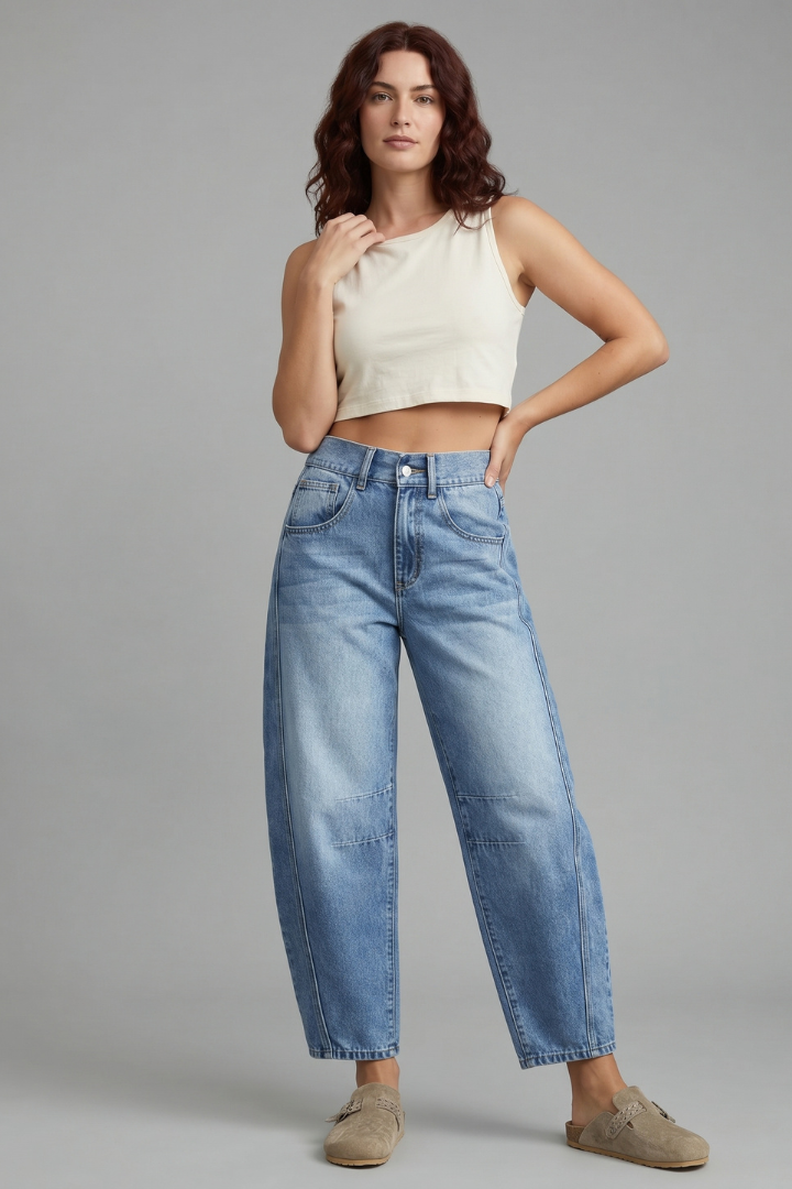 Avenya | Women’s Mid-Waist Straight-Leg Jeans – Button Zip Denim Pants with Pockets