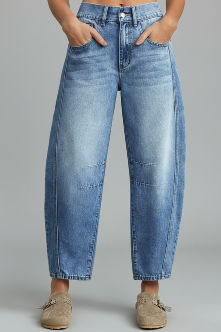 Avenya | Women’s Mid-Waist Straight-Leg Jeans – Button Zip Denim Pants with Pockets