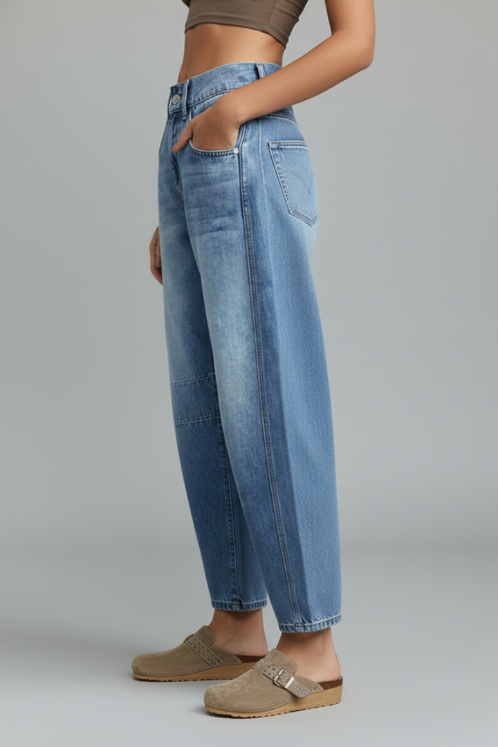 Avenya | Women’s Mid-Waist Straight-Leg Jeans – Button Zip Denim Pants with Pockets