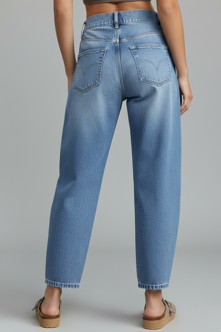 Avenya | Women’s Mid-Waist Straight-Leg Jeans – Button Zip Denim Pants with Pockets