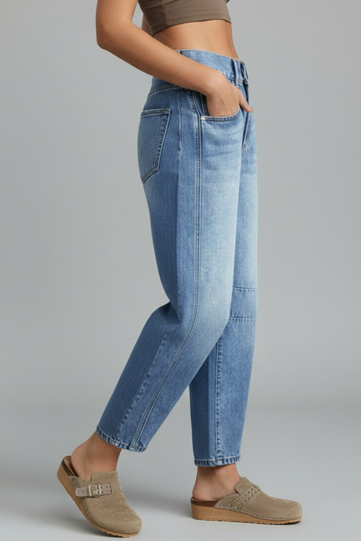 Avenya | Women’s Mid-Waist Straight-Leg Jeans – Button Zip Denim Pants with Pockets