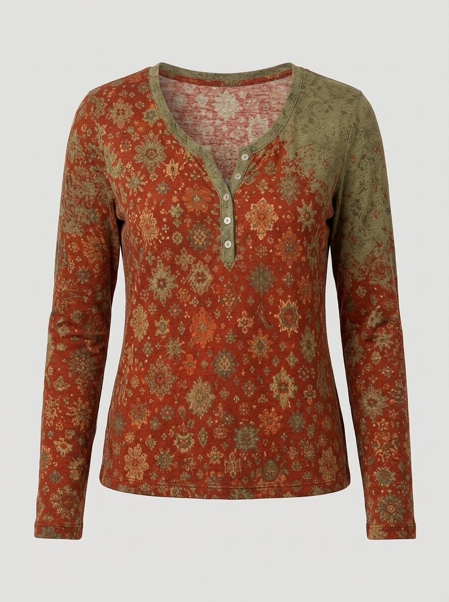 Averie | Women's Lightweight Boho Blouse - Floral Print Long Sleeve Casual Top