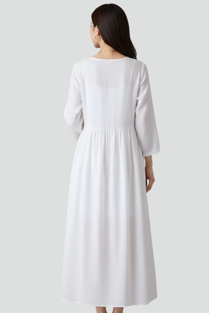 Ayla | Women’s Embroidered Boho Midi Dress – Linen Blend Relaxed Fit Flutter Sleeve Summer Dress