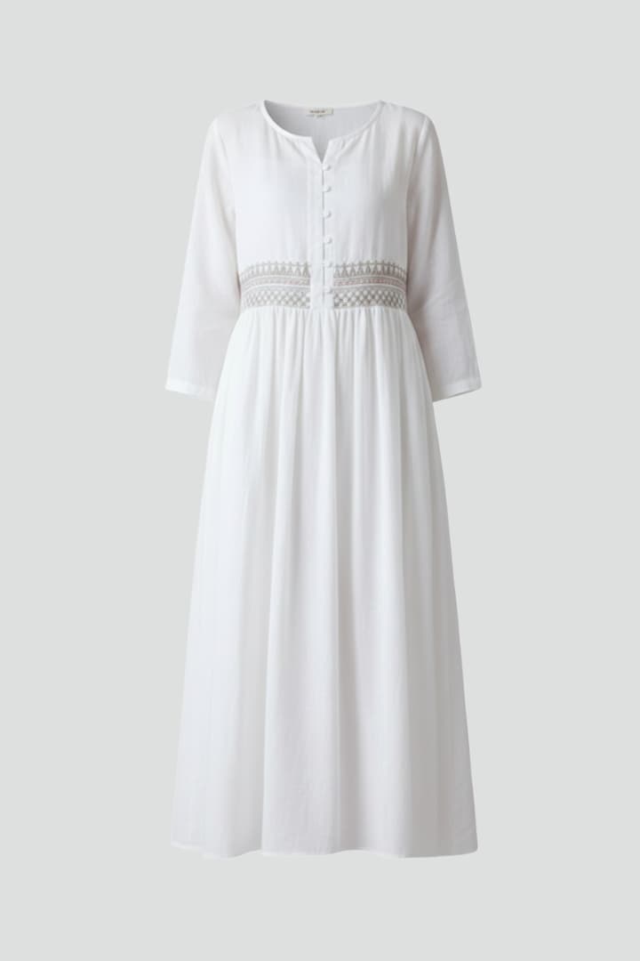 Ayla | Women’s Embroidered Boho Midi Dress – Linen Blend Relaxed Fit Flutter Sleeve Summer Dress