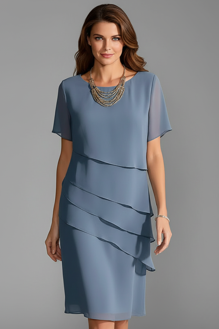 Azaria | Women’s Casual Dress – Layered Front Short Sleeve Straight Fit Dress