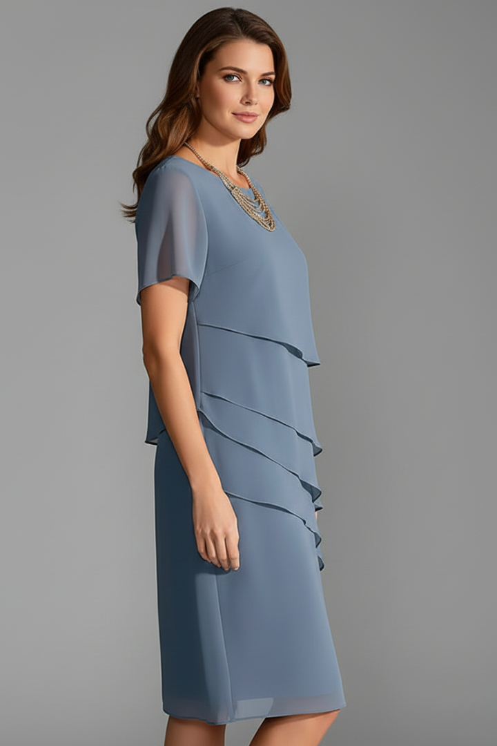 Azaria | Women’s Casual Dress – Layered Front Short Sleeve Straight Fit Dress