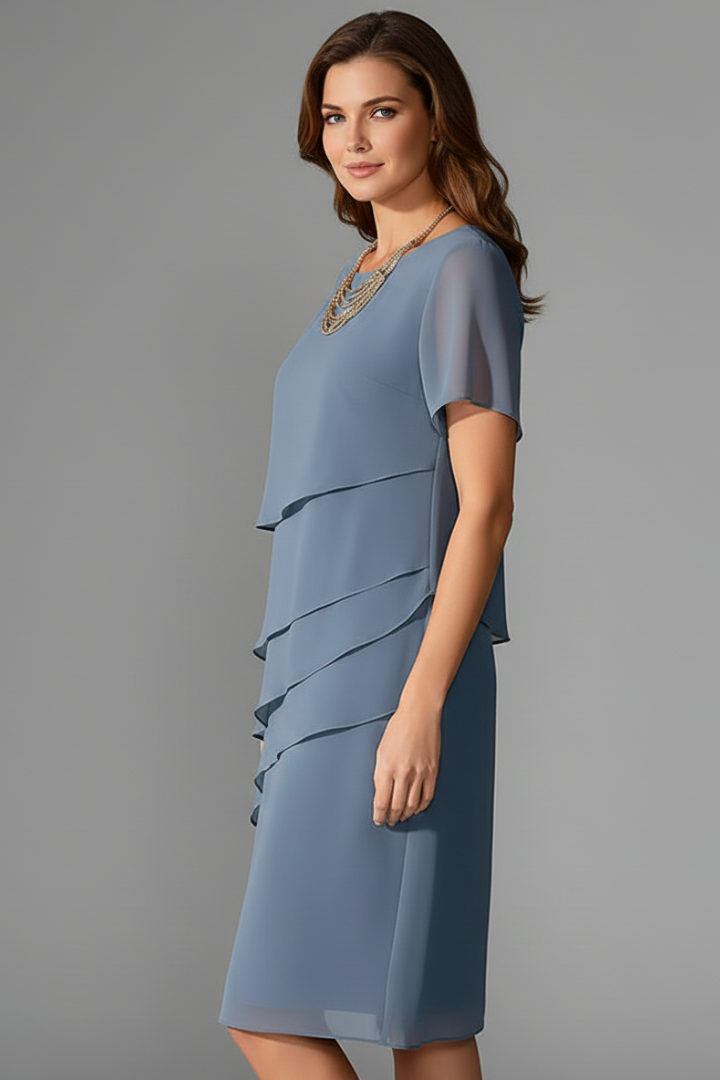 Azaria | Women’s Casual Dress – Layered Front Short Sleeve Straight Fit Dress