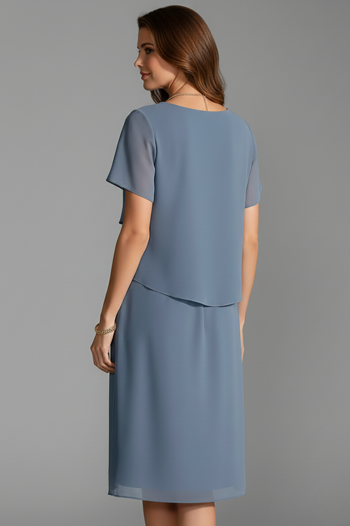 Azaria | Women’s Casual Dress – Layered Front Short Sleeve Straight Fit Dress