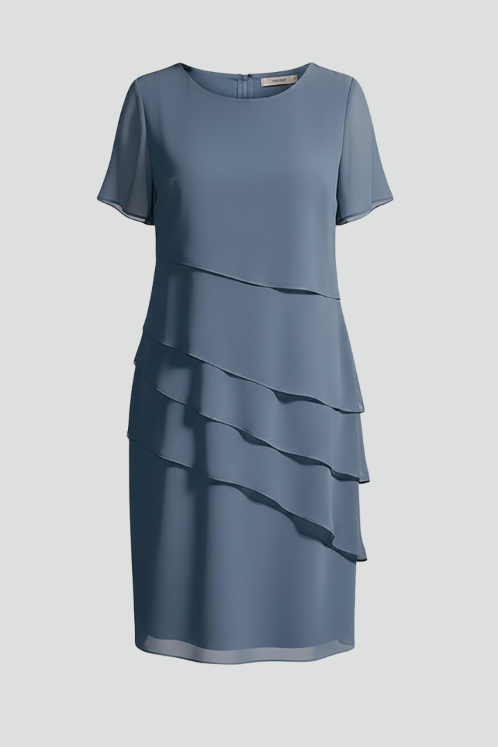 Azaria | Women’s Casual Dress – Layered Front Short Sleeve Straight Fit Dress