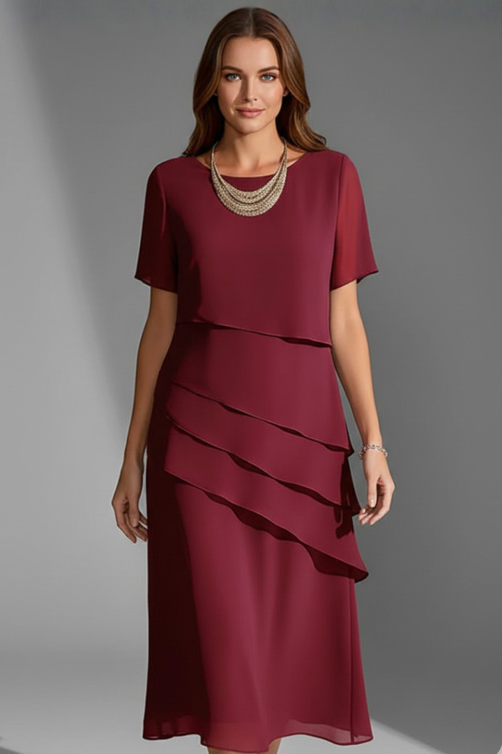 Azaria | Women’s Casual Dress – Layered Front Short Sleeve Straight Fit Dress