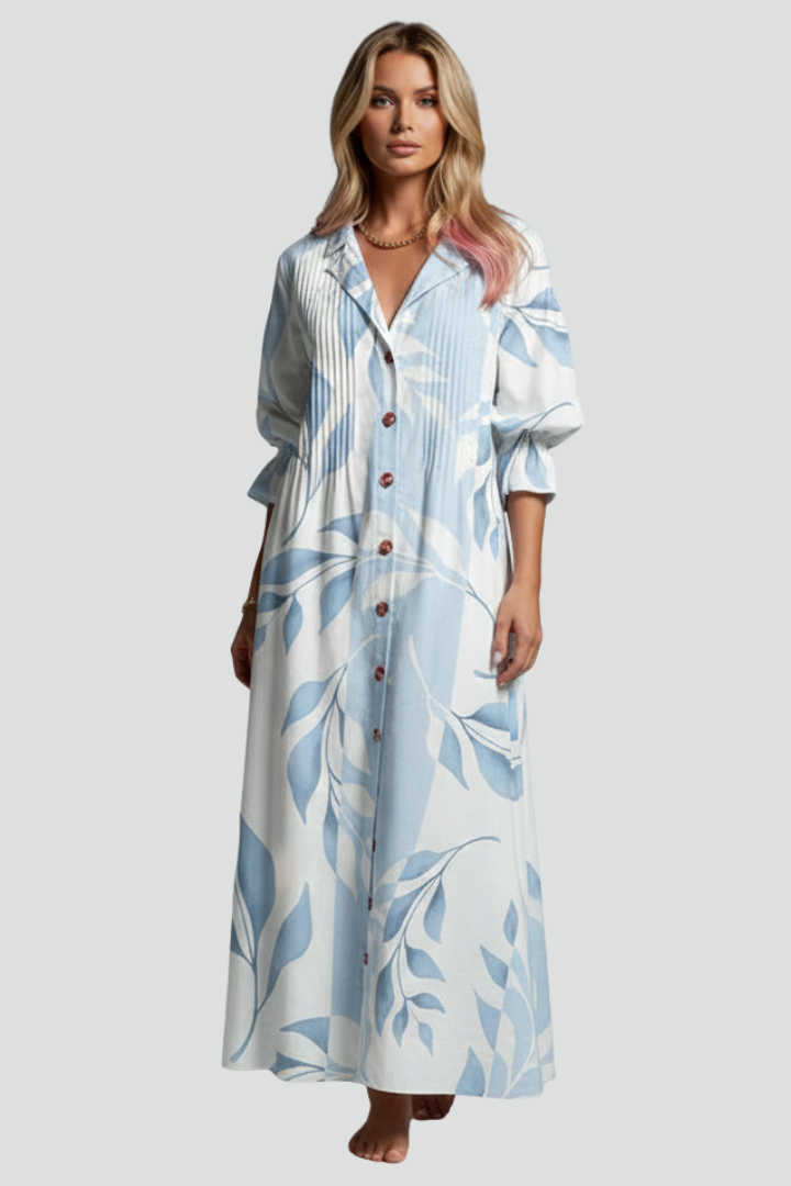 Azia | Women’s Floral Maxi Dress – V-Neck Long Sleeve Flowy Boho Maxi Dress