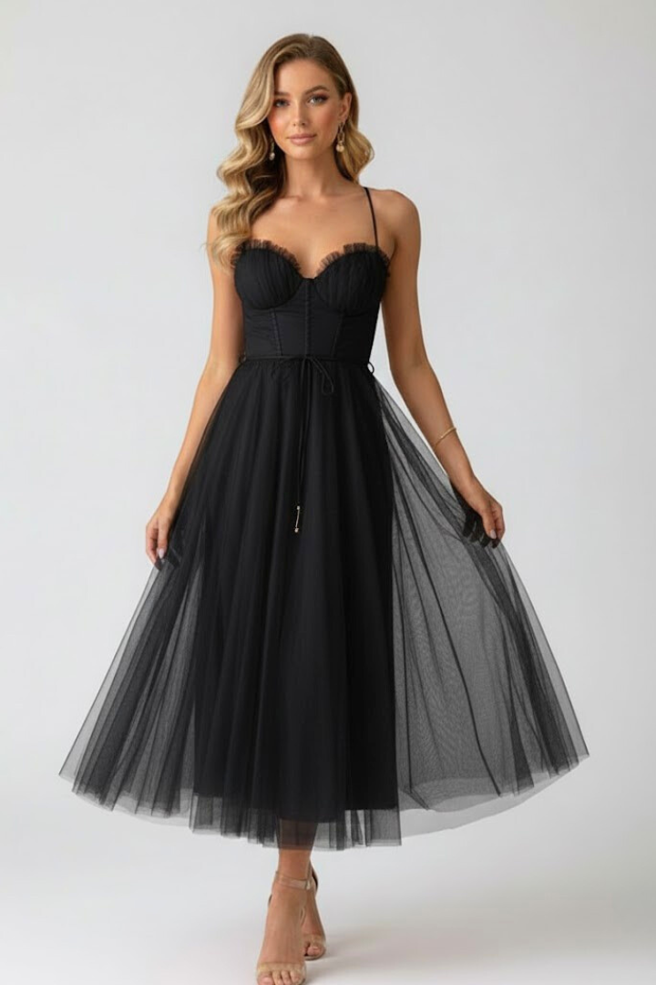Azura | Women’s Sweetheart Tulle Dress – Spaghetti Strap Corset Bodice