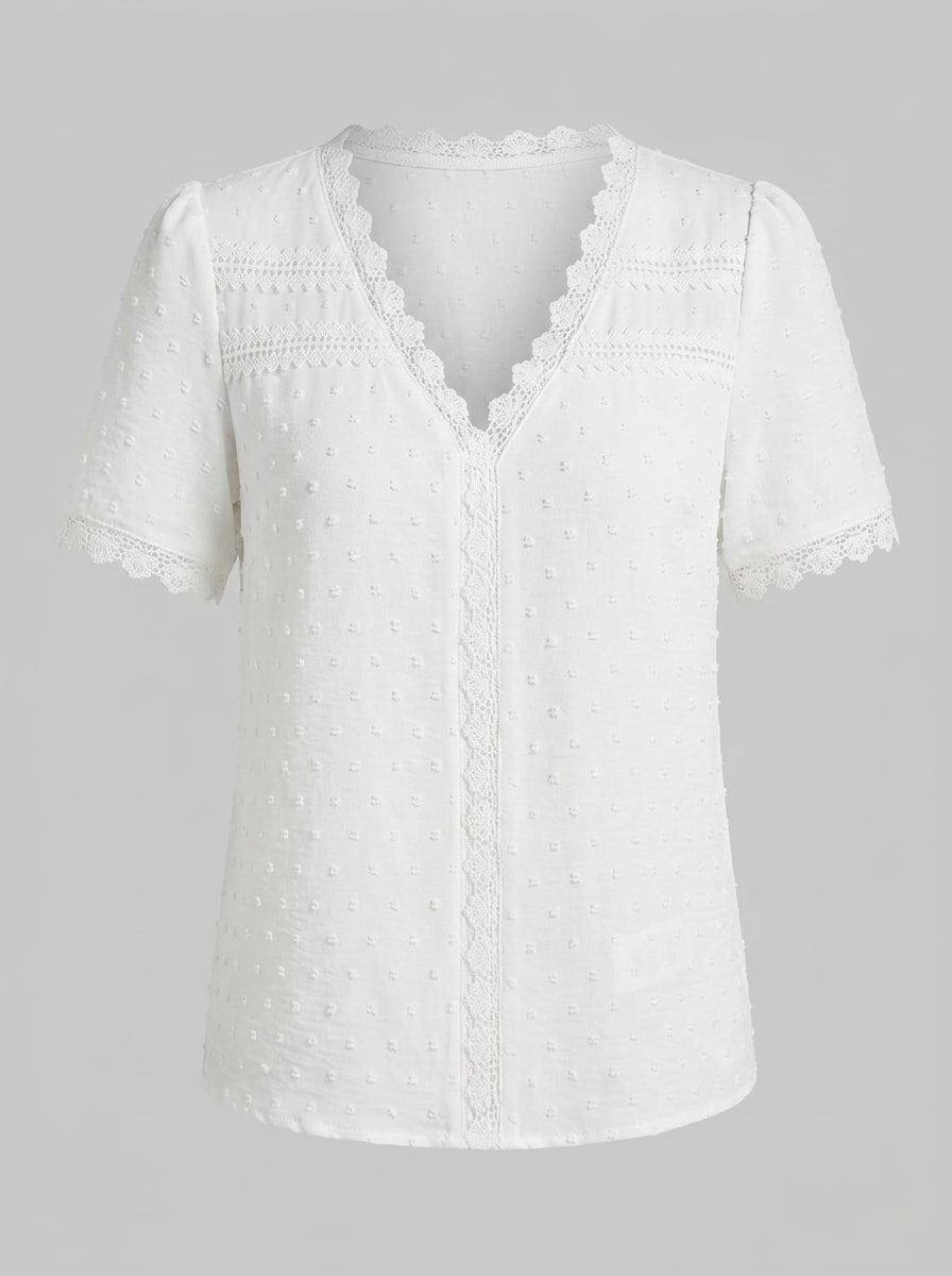 Beatrice | Women’s Lace Blouse – Short Sleeves, Shirt Collar