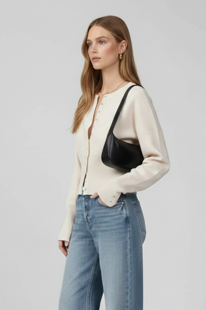 Belle | Women's Knit Cardigan – Round Neck Button Front Long Sleeve Sweater
