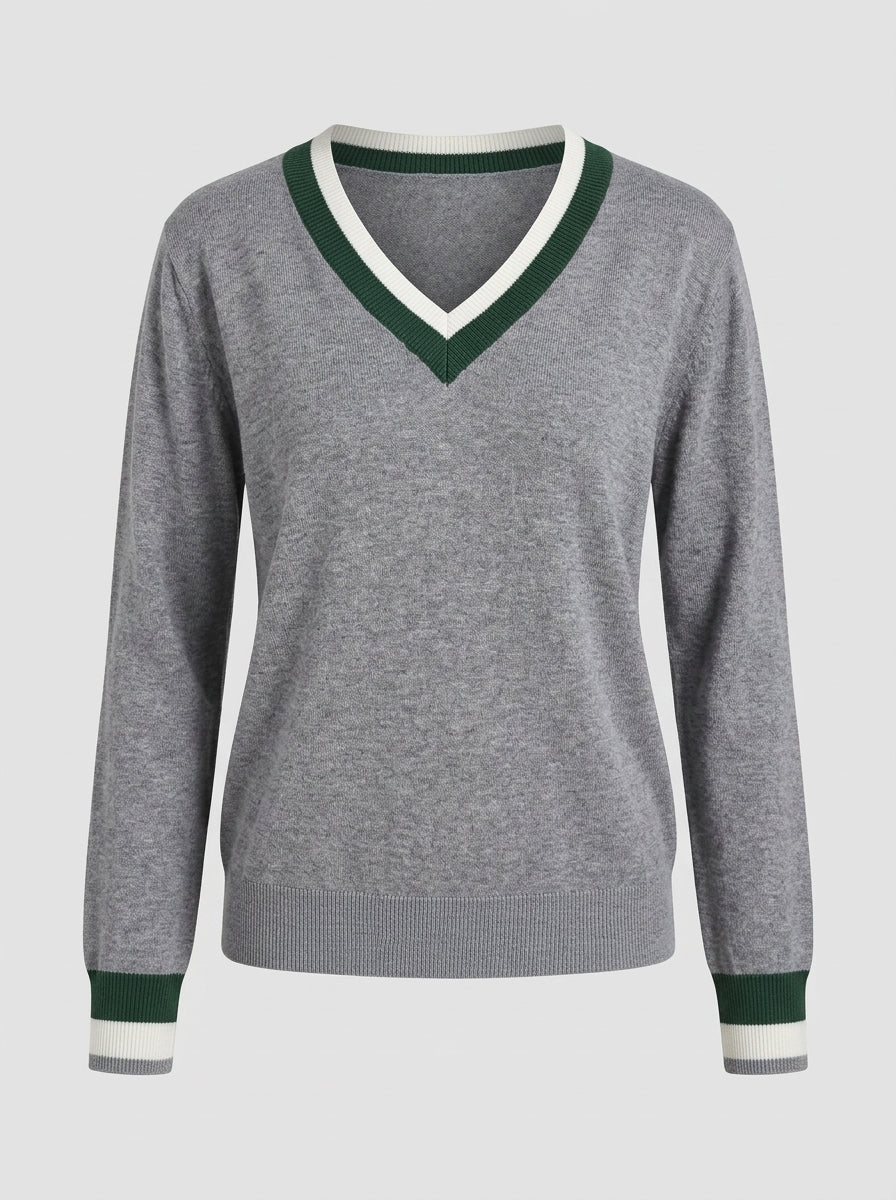 Bellerose | Women's Colorblock V-Neck Knit Sweater – Contrast Striped Trim