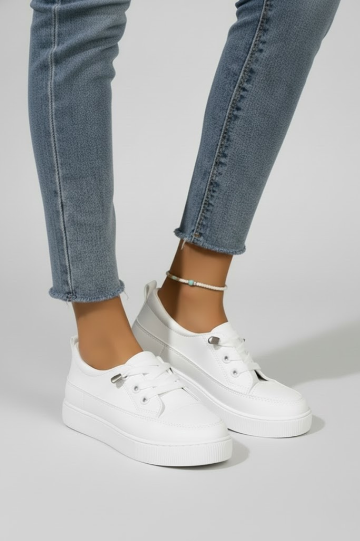 Belyn | Women Flat Sneakers - Lace-Up Low Top, Round Toe Casual Comfort Shoes