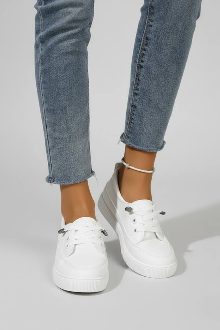 Belyn | Women Flat Sneakers - Lace-Up Low Top, Round Toe Casual Comfort Shoes