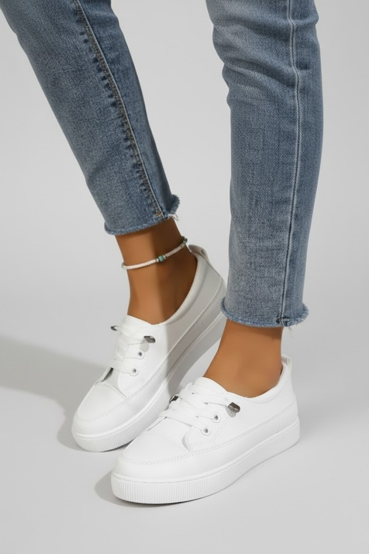Belyn | Women Flat Sneakers - Lace-Up Low Top, Round Toe Casual Comfort Shoes