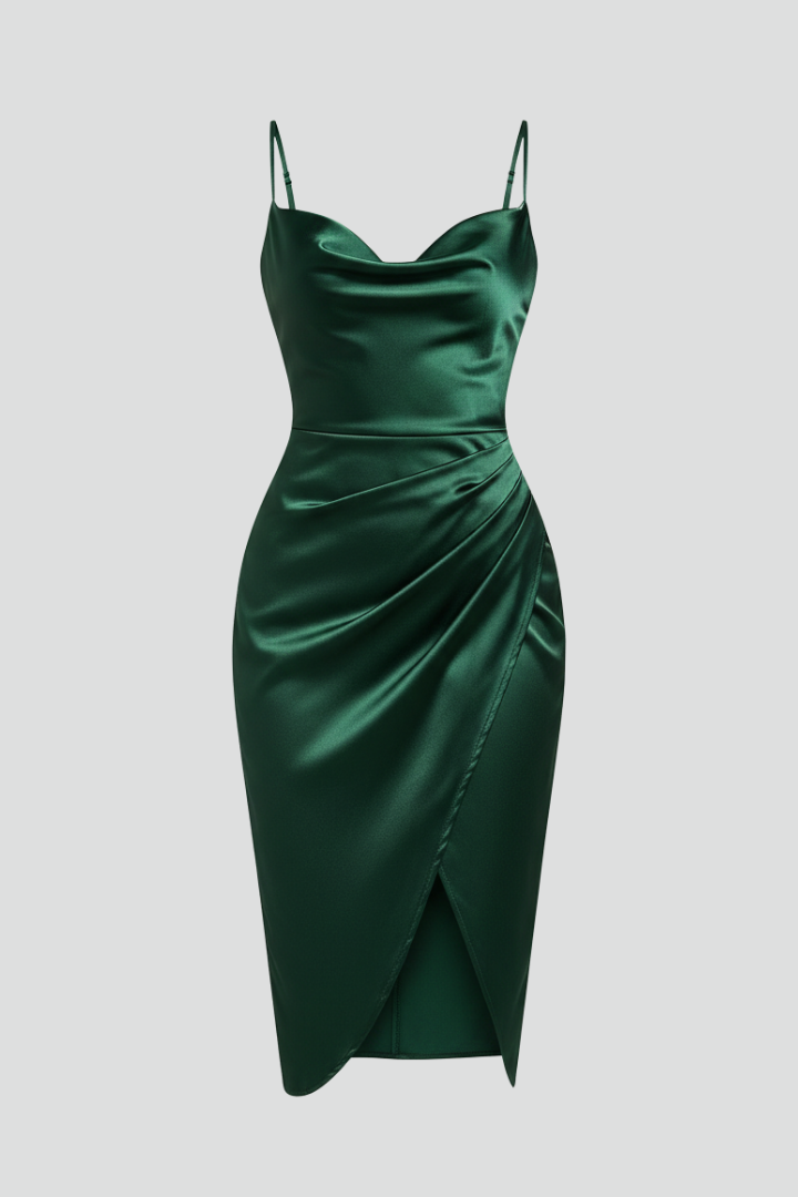 Bethany | Women's Long Dress – Slim Strap Draped Bodice Side Slit Elegant Formal Dress