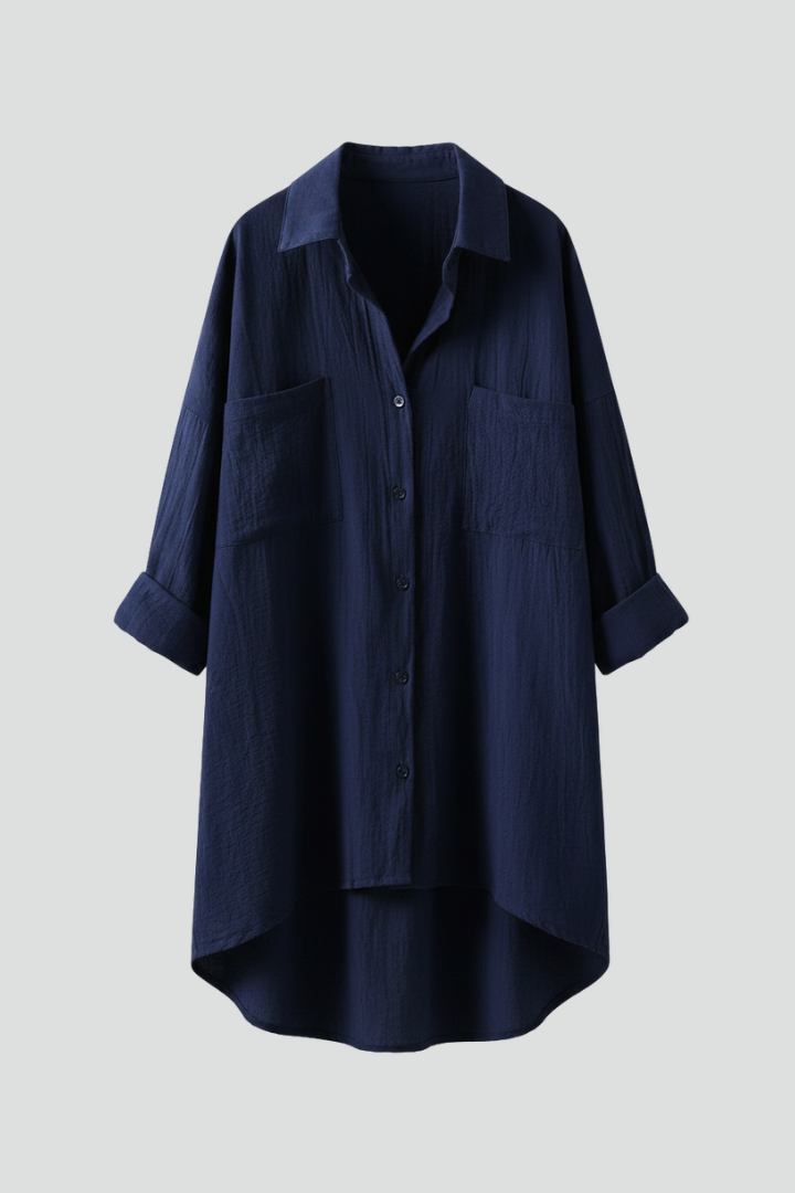 Billie | Women's Collared Blouse – Long Sleeve Button Front Shirt Top with Rolled Cuffs