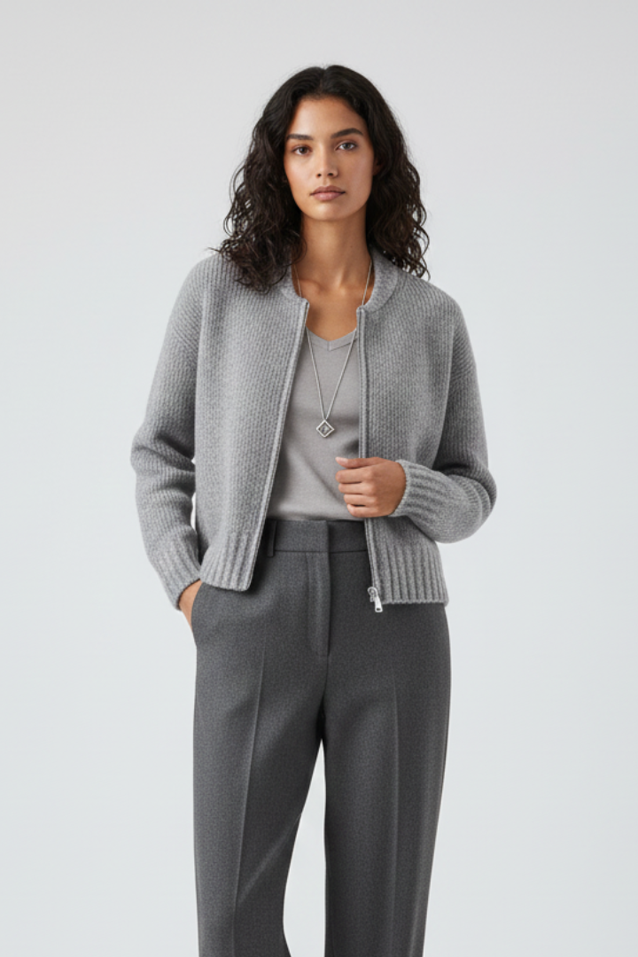 Blair | Zip Front Long Sleeve Cardigan with Textured Finish