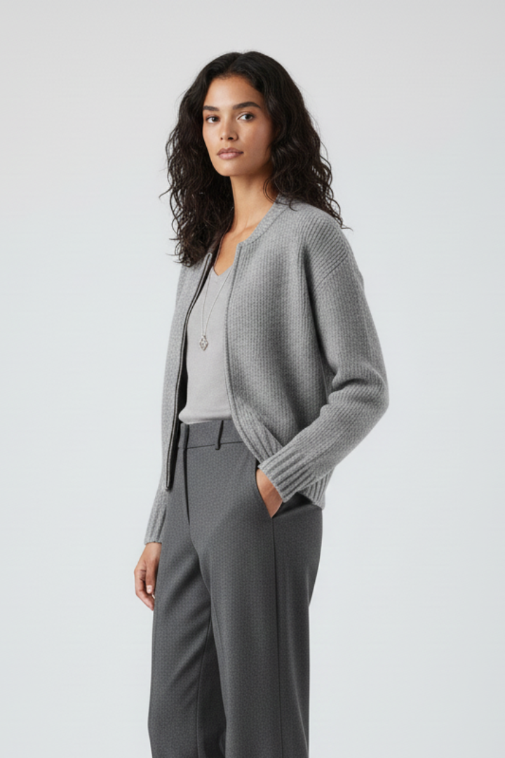 Blair | Zip Front Long Sleeve Cardigan with Textured Finish