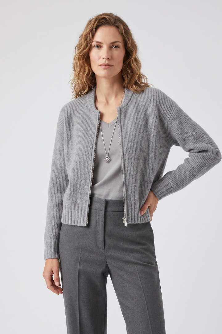 Blair | Zip Front Long Sleeve Cardigan with Textured Finish