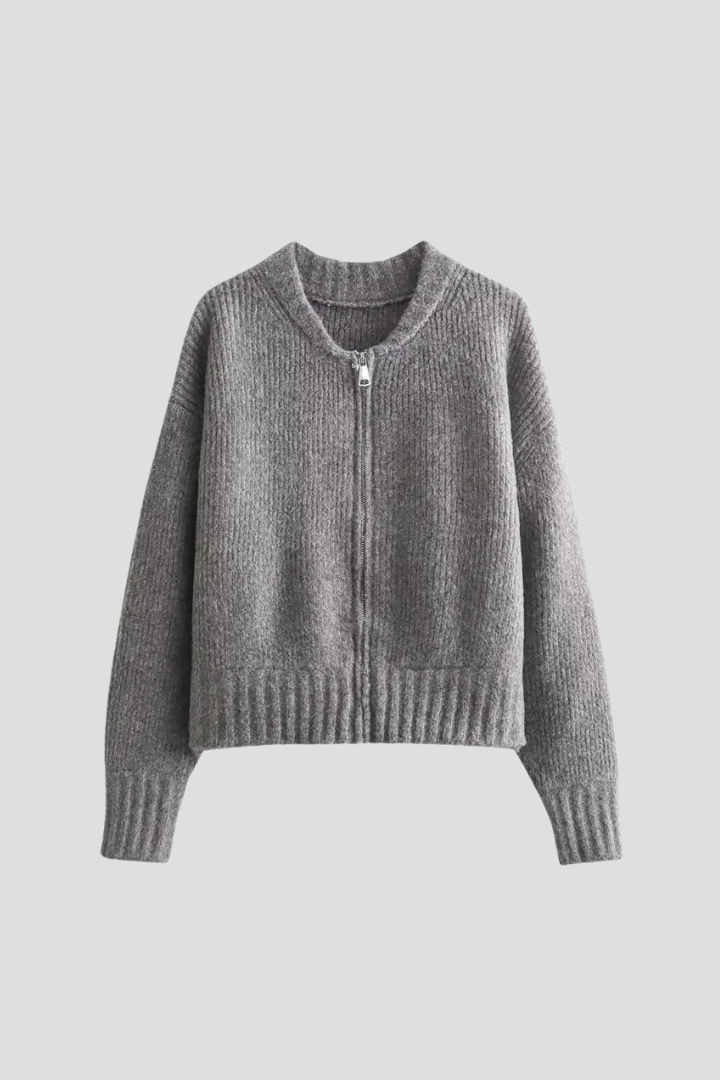 Blair | Zip Front Long Sleeve Cardigan with Textured Finish