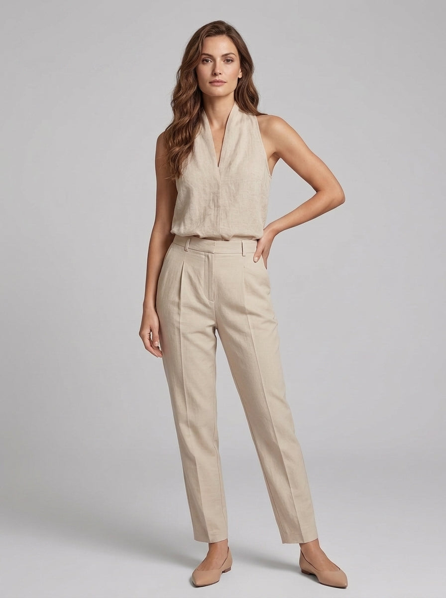 Blaire | Women's Solid Color Halter Top - Sleeveless V-Neck Casual Blouse