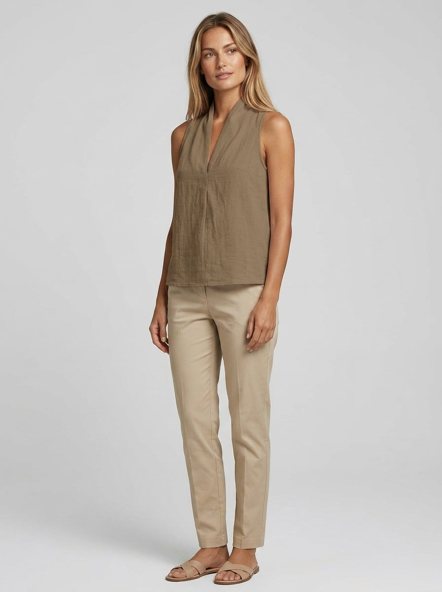Blaire | Women's Solid Color Halter Top - Sleeveless V-Neck Casual Blouse