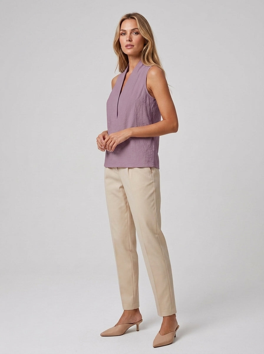 Blaire | Women's Solid Color Halter Top - Sleeveless V-Neck Casual Blouse