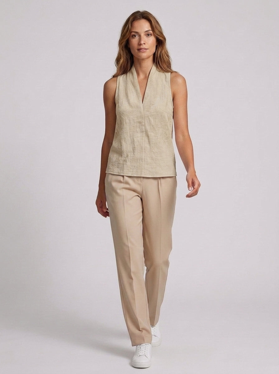 Blaire | Women's Solid Color Halter Top - Sleeveless V-Neck Casual Blouse