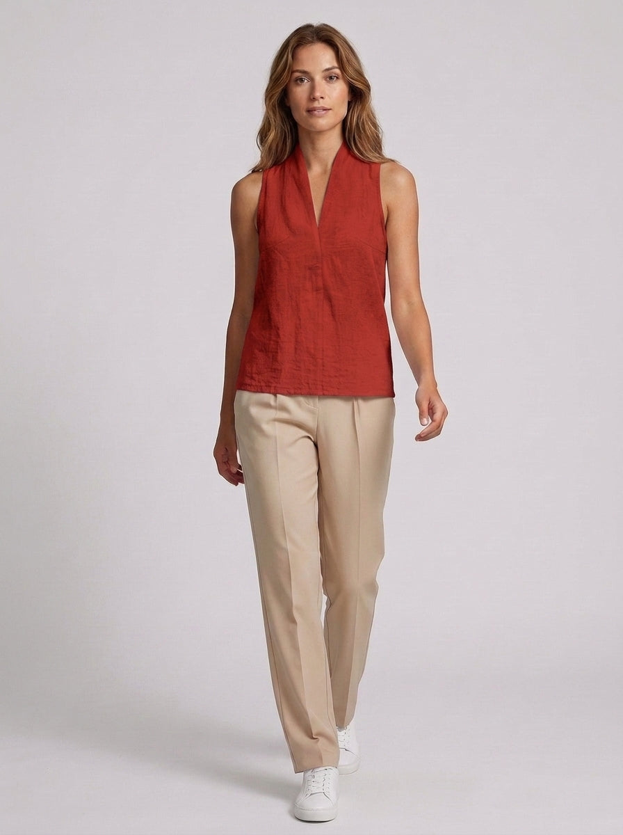 Blaire | Women's Solid Color Halter Top - Sleeveless V-Neck Casual Blouse