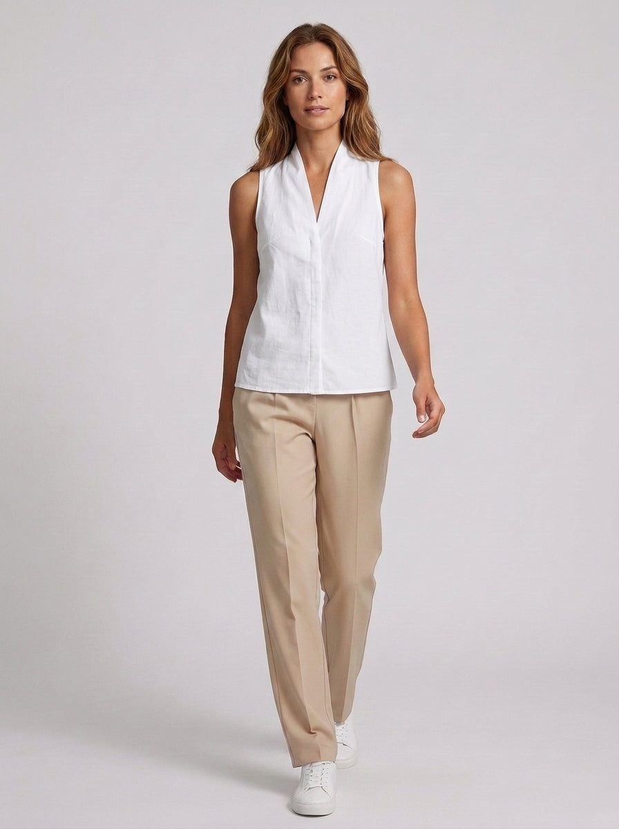 Blaire | Women's Solid Color Halter Top - Sleeveless V-Neck Casual Blouse