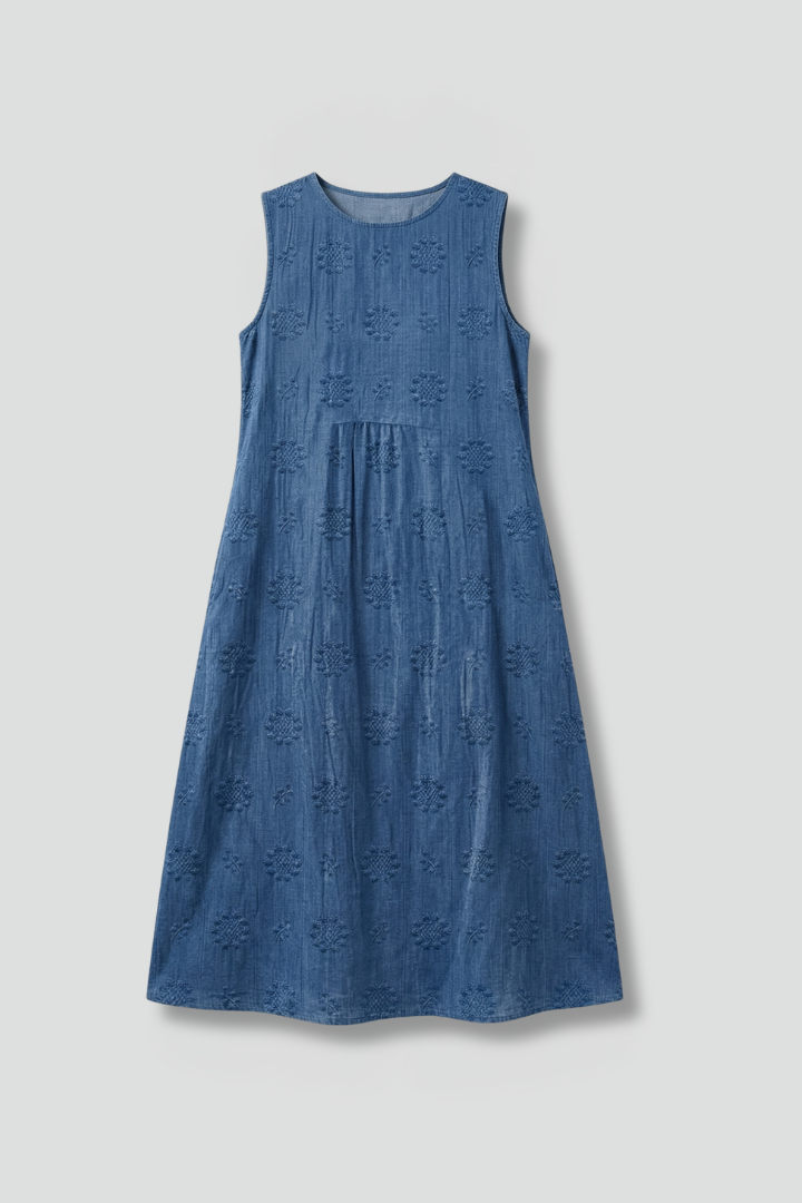 Blake | Women's Textured Midi Dress – Sleeveless Round Neck Casual Dress with Pockets