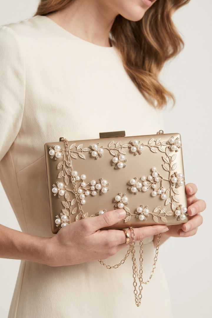 BloomClutch | Women's Floral Beaded Box Clutch Bag, Evening Party Wedding Purse
