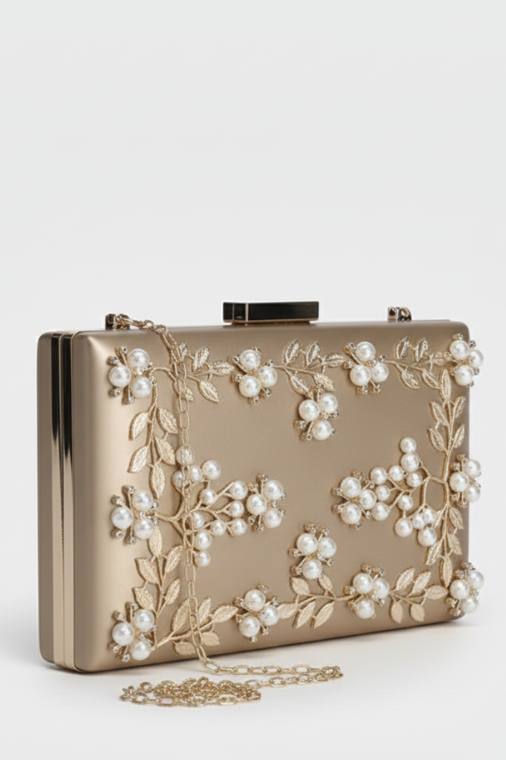 BloomClutch | Women's Floral Beaded Box Clutch Bag, Evening Party Wedding Purse