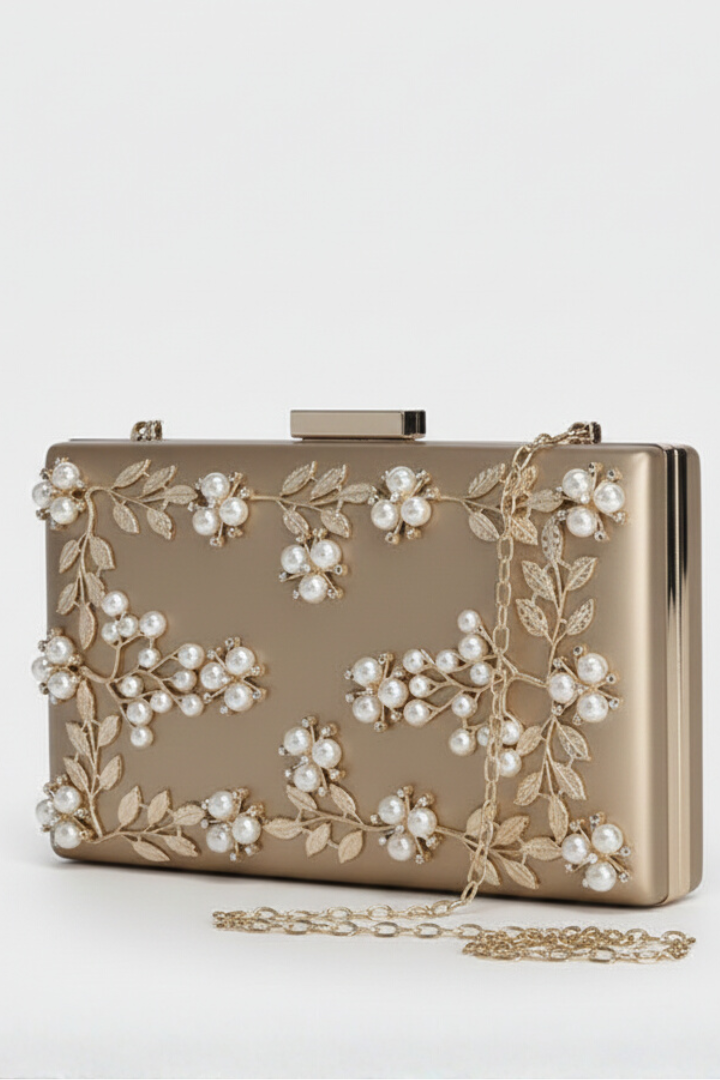 BloomClutch | Women's Floral Beaded Box Clutch Bag, Evening Party Wedding Purse