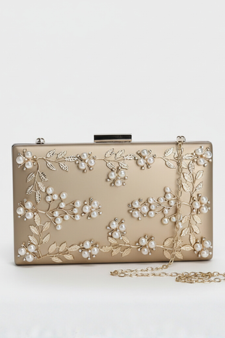BloomClutch | Women's Floral Beaded Box Clutch Bag, Evening Party Wedding Purse
