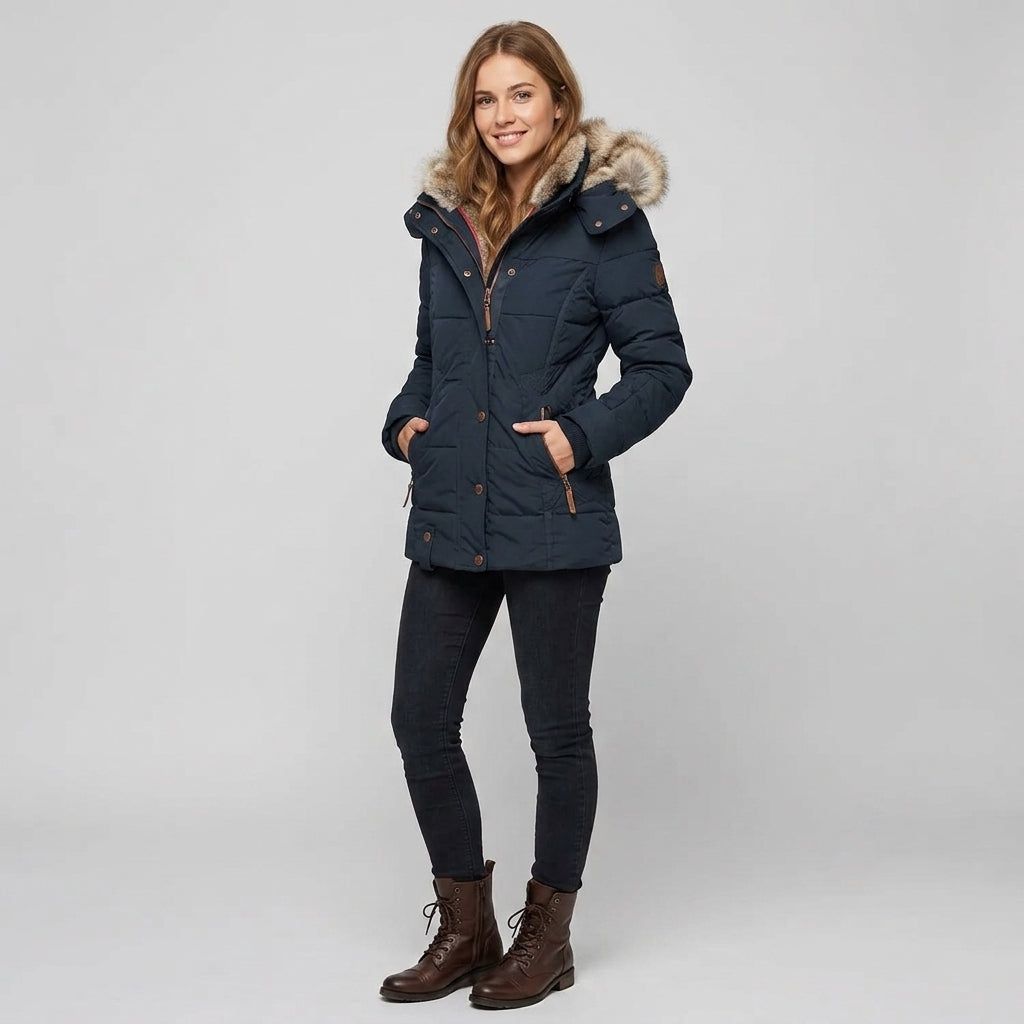 Brialea | Women's Hooded Winter Coat – Warm Fur-Lined Polyester Jacket for Cold Weather