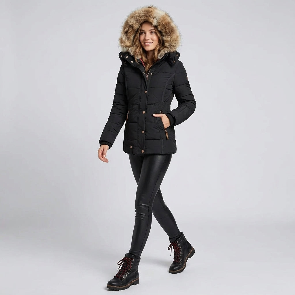 Brialea | Women's Hooded Winter Coat – Warm Fur-Lined Polyester Jacket for Cold Weather
