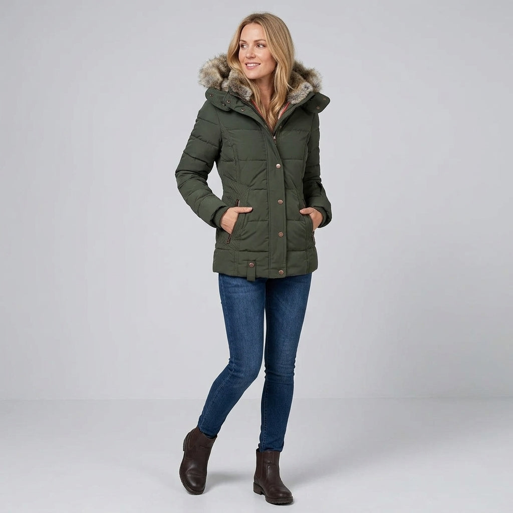 Brialea | Women's Hooded Winter Coat – Warm Fur-Lined Polyester Jacket for Cold Weather
