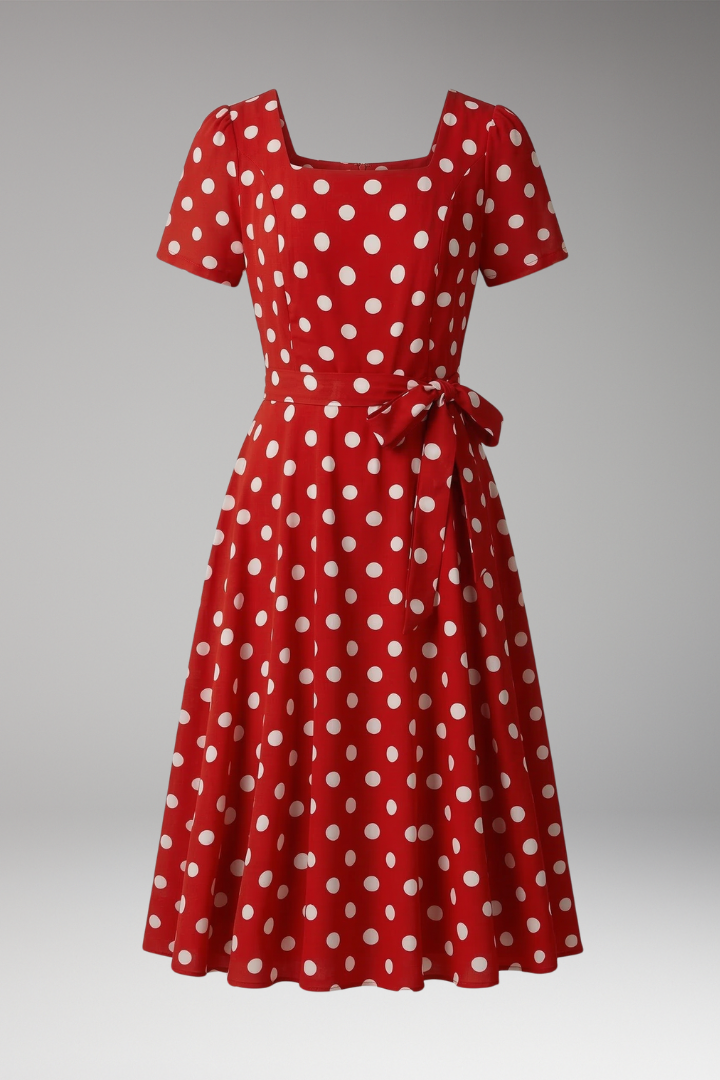 Briar | Women's Elegant Casual Dress – Short Sleeve V Neck Fit & Flare Spot Print Dress