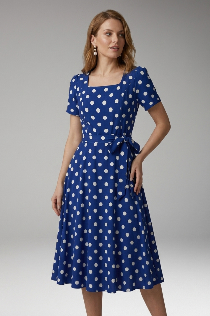 Briar | Women's Elegant Casual Dress – Short Sleeve V Neck Fit & Flare Spot Print Dress