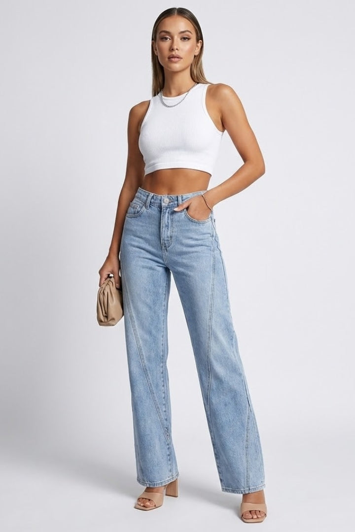 Brielle | Women’s High Waist Straight Leg Jeans – High Rise Denim Pants with Pockets